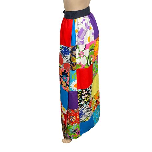 Vtg 60s Handmade Patchwork Hippie Cottagecore Psychedelic Wrap Maxi Skirt XS - Picture 8 of 11